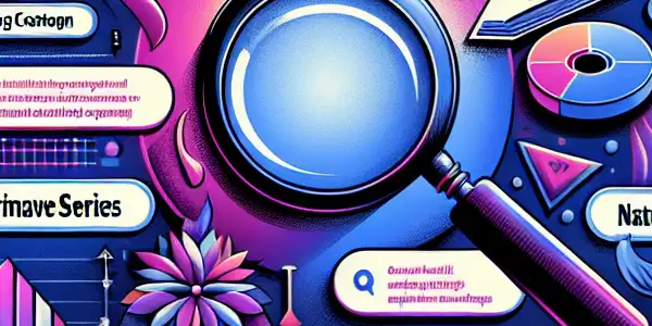 An abstract illustration representing video search tag optimization for adult content creators, featuring keywords and digital elements.