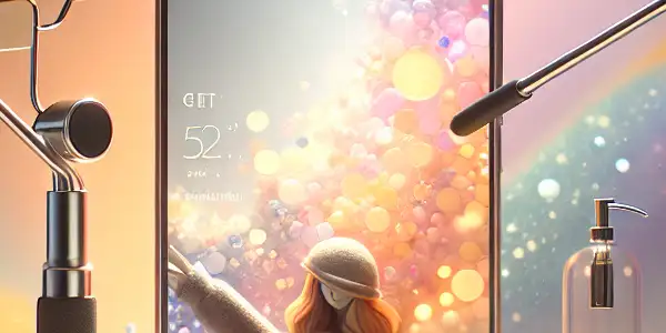 A modern smartphone setup for adult selfies, featuring soft lighting, a stylish selfie stick, and a cozy atmosphere.
