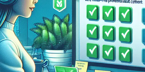 A focused digital content creator scans files for safe adult content uploading in a modern workspace.