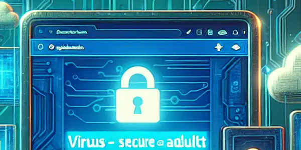 A futuristic digital environment showcasing a secure adult content platform with encryption symbols and a vibrant interface.