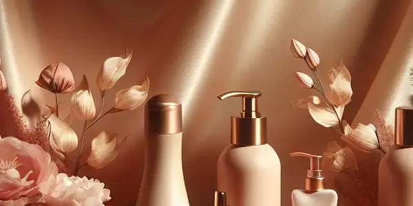 An intimate display of elegant intimacy products on a soft, textured surface with romantic floral accents.