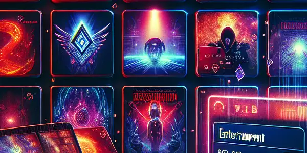 A modern digital interface showcasing vibrant thumbnails of adult films with payment methods and a tech-inspired background.